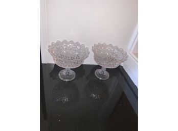 MATCHING PAIR OF CUT GLASS FOOTED CANDY BOWLS