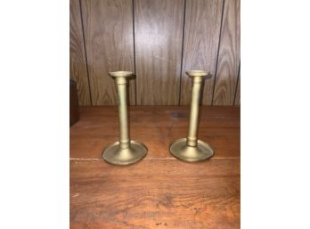 MATCHING PAIR OF BRASS METAL CANDLE HOLDERS