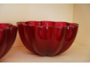 PAIR OF RED COLORED GLASS CANDY BOWLS