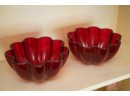 PAIR OF RED COLORED GLASS CANDY BOWLS