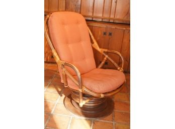 VINTAGE SWIVEL WOODEN CUSHIONED CHAIR