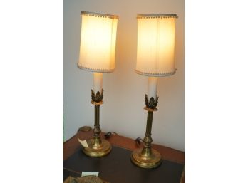 WORKING PAIR OF METAL BASE STANDING SIDE TABLE LAMPS