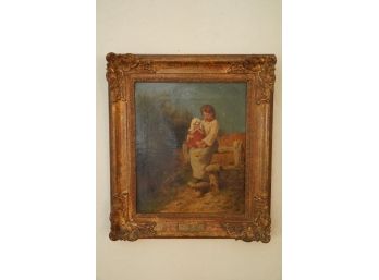ANTIQUE PAINTING OF ''THE LITTLE MOTHER''