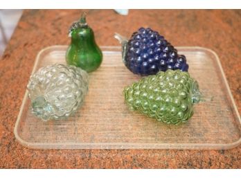LOT OF FOUR COLORED GLASS FRUITS