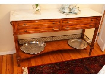 MARBLE TOP TWO TIER CONSOLE TABLE WITH TWO PULL OUT DRAWERS