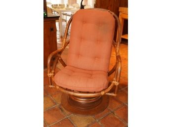 VINTAGE WOODEN CUSHIONED SWIVEL CHAIR