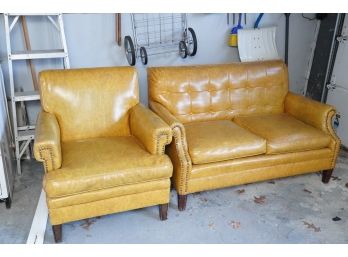 VINTAGE MUSTARD YELLOW COLOR LOVESEAT WITH MATCHING CLUB CHAIR