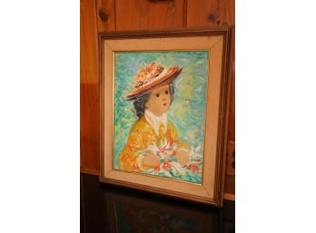 BEAUITFUL ANTIQUE SIGNED LO NINO PARIS PAINTING OF LADY WITH WOOD FRAME