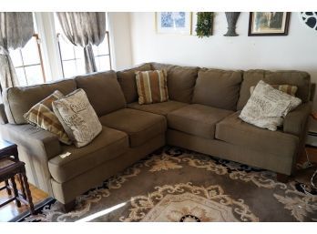OILVE GREEN 2 PIECE SECTIONAL SOFA IN-GREAT CONDITION