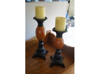 ANTIQUE STYLE WOOD CANDLE STICKS