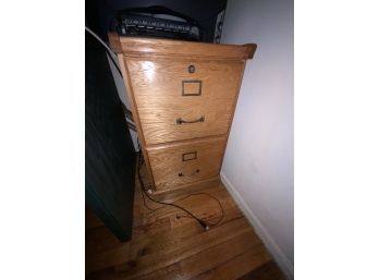 WOODEN FILING CABINET WITH TWO PULL OUT DRAWERS