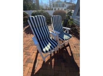 PAIR OF PLASTIC PATIO CHAIRS WITH CUSHIONS