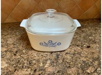 VINTAGE BLUE AND WHITE CORNING WARE WITH LID (READ INFO)