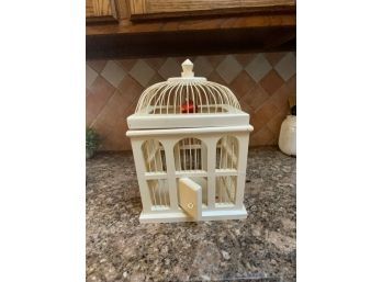 WOODEN WHITE DECORATIVE BIRD CAGE WITH REMOVABLE TOP