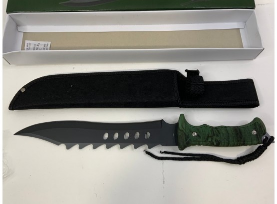 TAC-ASSAULT KNIFE WITH BLACK BLADE/OLIVE GREEN HANDLE  IN BOX