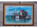 BEAUTIFUL FRAME-OIL ON CANVAS PAINTING OF BOATHOUSE- SIGNED BY LUINI