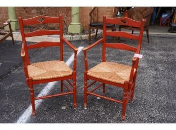 LOT OF 2 ANTIQUE RED COLOR ARM CHAIRS WITH WICKER CUSHION