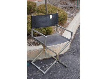 VINTAGE DIRECTOR CHAIR WITH BLACK VINYL CUSHION AND BACK REST