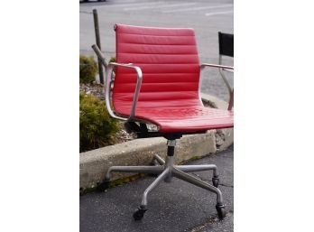 RARE! HERMAN MILLER MORDEN DESK CHAIR WITH VIVID RED  LEATHER CUSHION