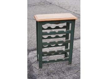 SMALL WOOD 12-BOTLLE WINE RACK PAINTED GREEN WITH WOOD TOP