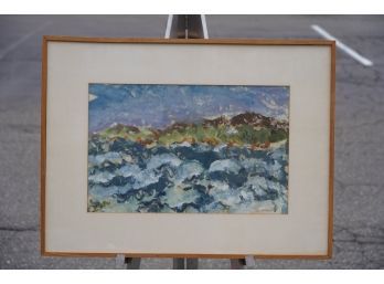 FRAMED SEASCAPE PAINTING BY MARY. AMBRUM-SIGNED AND DATED 1979