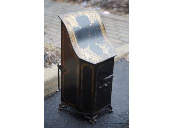ANTIQUE METAL COAL STORAGE BOX WITH LID-BLACK/GOLD