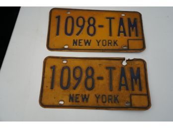 MATCHING PAIR-LOT OF 2 COLLECTIBLE New York State YELLOW LICENSE PLATES