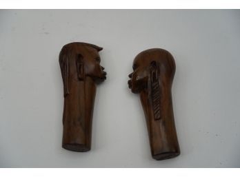 LOT OF 2 SMALL WOOD FIGURINE SIGNED BY DANIEL