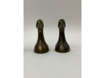 PAIR OF TWO BRASS DUCK HEAD BOOK ENDS