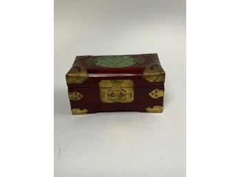 GORGEOUS ASIAN STYLE JEWELRY CASE WITH JADE AND BRASS METAL HARDWARE