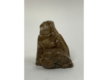 INUIT STYLE -HAND CARVED- STONE WOMEN FIGURINE SITTING