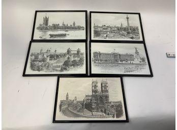 FRAMED WALL HANGING-5 LITHOGRAPHS OF LONDIN FROM ORIGINAL DRAWINGS BY RON MARSDEN