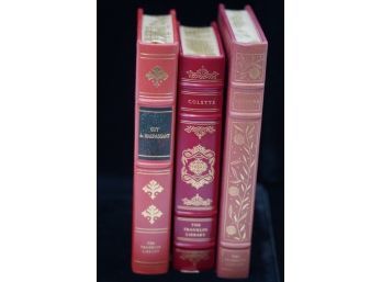 LOT OF 3 RED COLOR LEATHER-BOUND BOOKS FROM THE FRANKLIN LIBRARY INCLUDING COLETTE