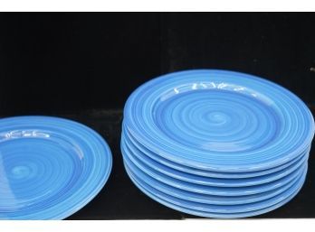 SET OF 8 MADE IN ITALY HAND PAINTED BLUE PLATES