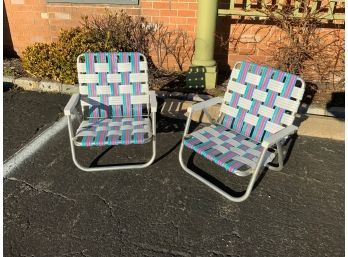 MATCHING PAIR OF VINTAGE ALUMINUM BEACH CHAIRS
