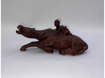 HAND CARVED ASIAN WOOD FIGURINE SIGNED AND DATED 1962