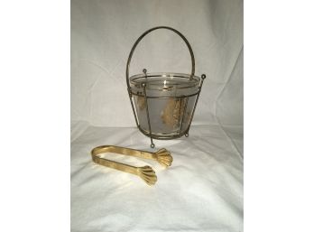 Vintage Glass Ice Bucket With Tongs And Stand