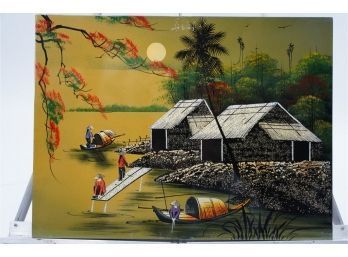 GORGEOUS ASIAN STYLE PRINT OF A VILLAGE SCENERY