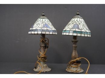 MATCHING PAIR OF STAINED GLASS LAMPS IN WORKING CONDITION