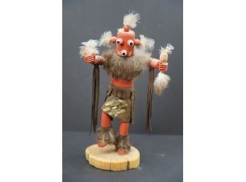 SIGNED WOOD NATIVE AMERICAN STYLE FIGURINE