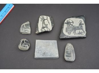 LOT OF ASSORTED STONE DECORATIONS WITH RARE/UNIQUE ENGRAVINGS