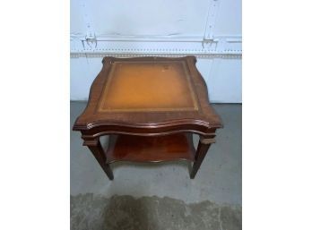ANTIQUE LEATHER TOP SIDE TABLE (READ INFO)
