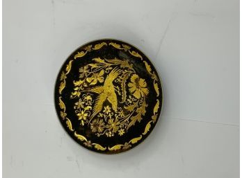 SMALL FOOTED METAL BOWL WITH GOLD BIRD FRONT DESIGN