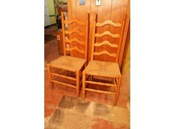 MATCHING FARMHOUSE STYLE PAIR OF CHAIRS WITH WICKER CUSHION