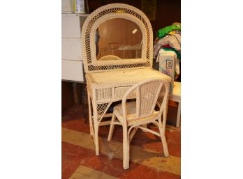 WICKER VANITY SET WITH CHAIR ON TOP MIRROR