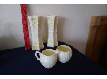 LOT OF 2 BELLEEK VASES AND SMALL CUPS