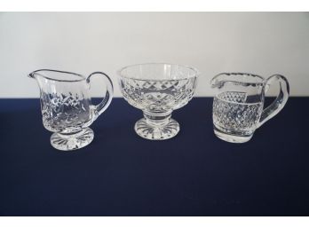LOT OF 2 WATERFORD CRYSTAL CREAMERS AND 1 FOOTED BOWL