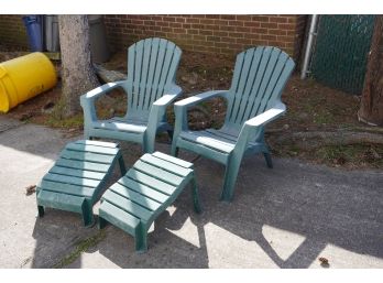 Set Of 2 Outdoor Forrest Green Plastic Chairs Set With Footrest