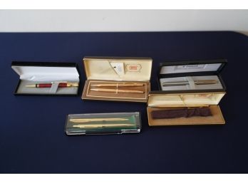 Lot Of  5 Collectible Pens Including Cross- 14kt Rolled Gold Pen And Pencil Set