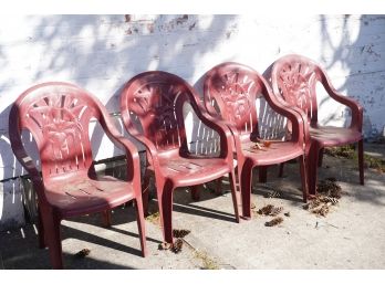 Set Of 4 Maroon Red Outdoor Plastic Chairs (read Info)